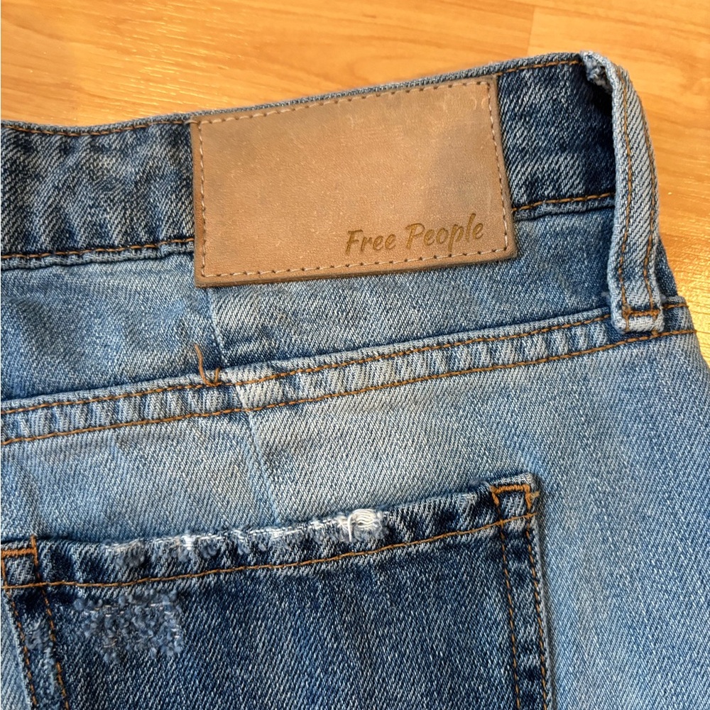 Free People Multi-Blue Patchwork Distressed Jeans - image 10